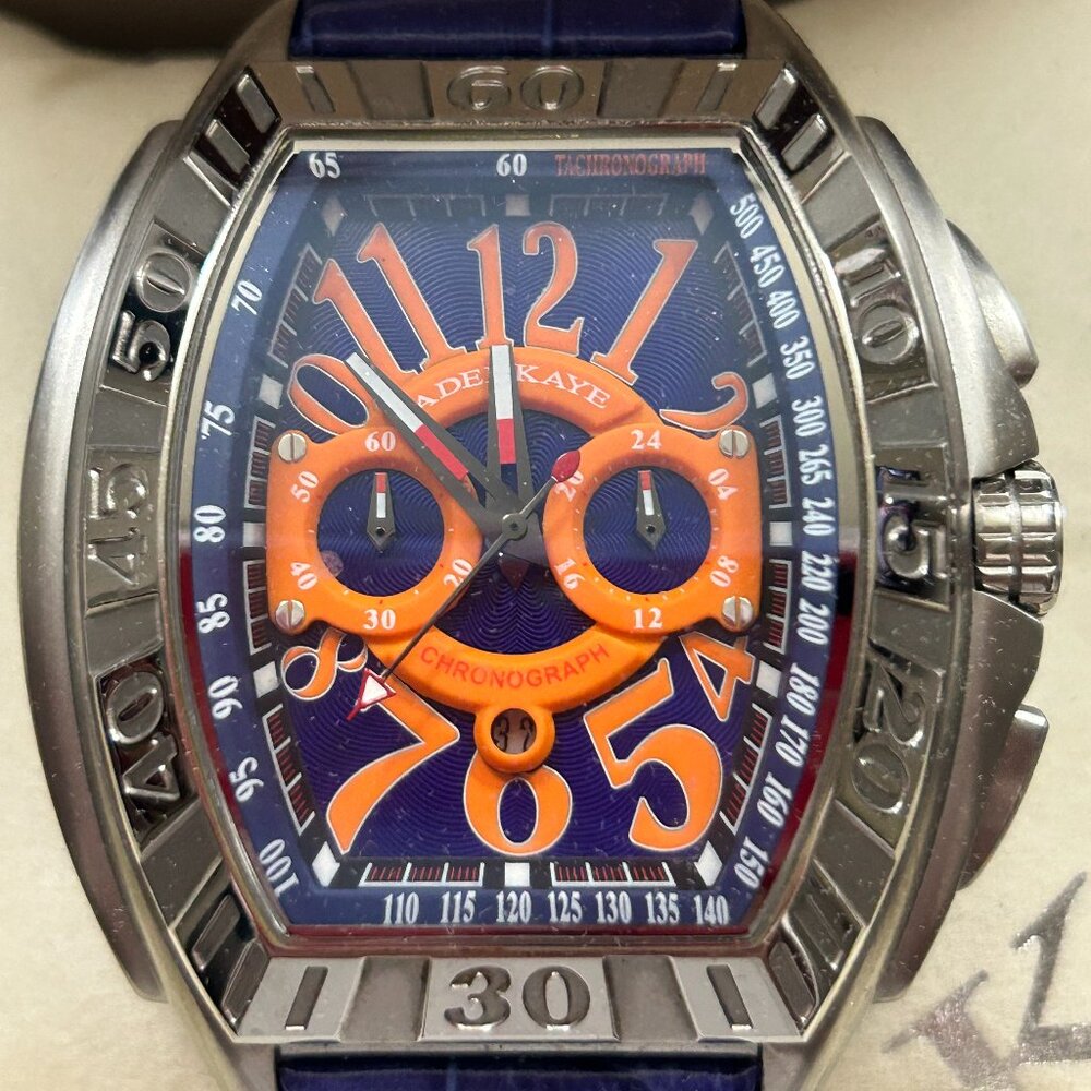 Adee Kaye Silver and Orange Chronograph Watch